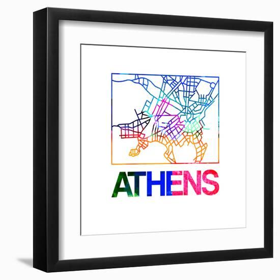 Athens Watercolor Street Map-NaxArt-Framed Art Print