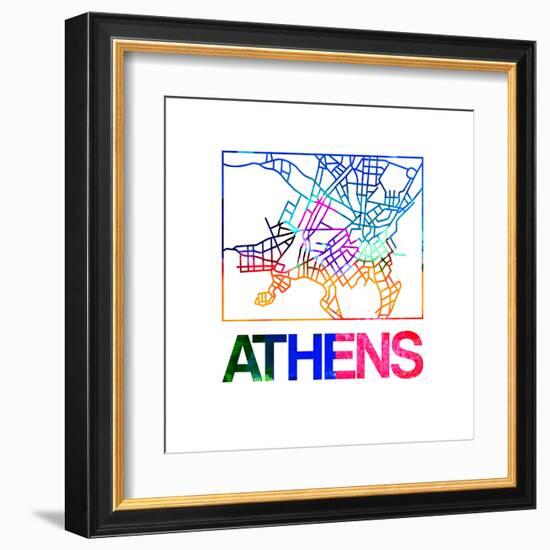 Athens Watercolor Street Map-NaxArt-Framed Art Print