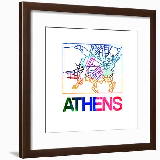 Athens Watercolor Street Map-NaxArt-Framed Premium Giclee Print