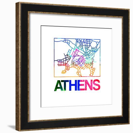 Athens Watercolor Street Map-NaxArt-Framed Premium Giclee Print
