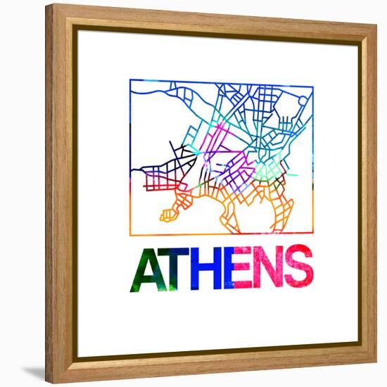 Athens Watercolor Street Map-NaxArt-Framed Stretched Canvas