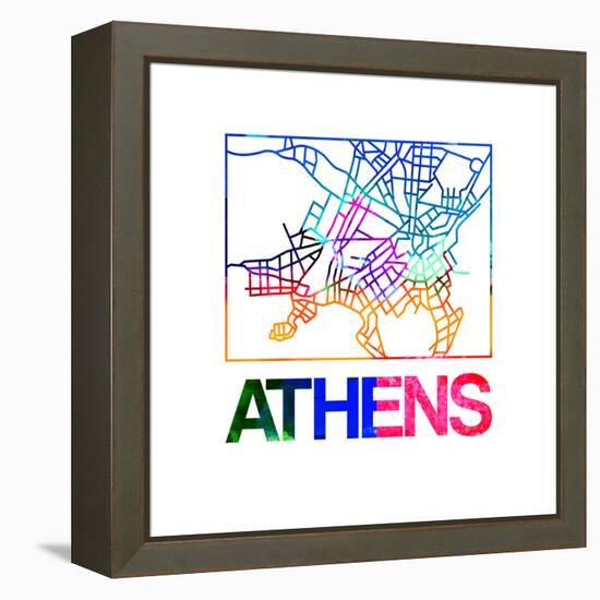 Athens Watercolor Street Map-NaxArt-Framed Stretched Canvas