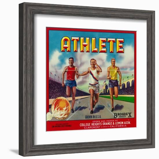 Athlete Brand Citrus Crate Label - Claremont, CA-Lantern Press-Framed Art Print