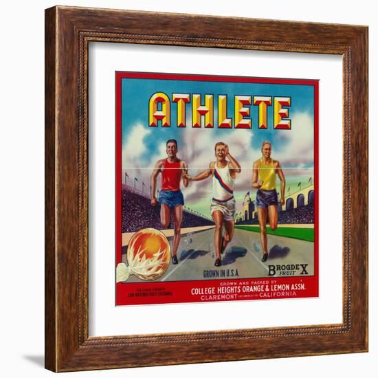 Athlete Brand Citrus Crate Label - Claremont, CA-Lantern Press-Framed Art Print