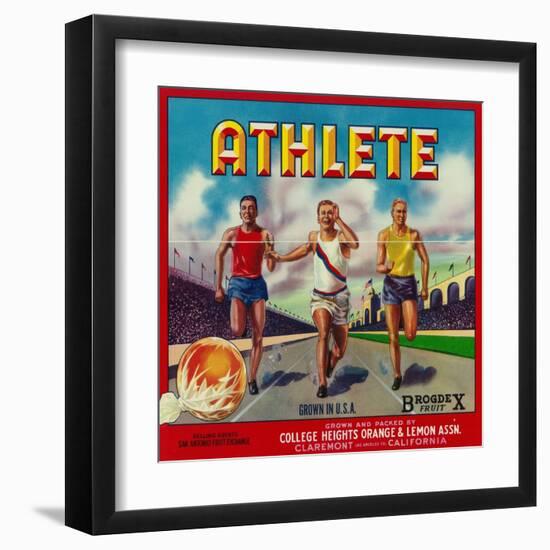 Athlete Brand Citrus Crate Label - Claremont, CA-Lantern Press-Framed Art Print