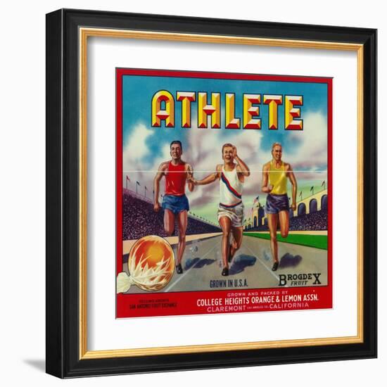 Athlete Brand Citrus Crate Label - Claremont, CA-Lantern Press-Framed Art Print