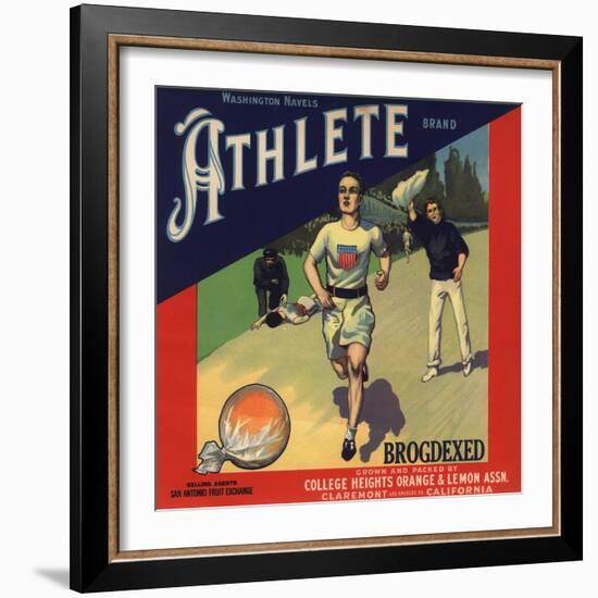 Athlete Brand - Claremont, California - Citrus Crate Label-Lantern Press-Framed Art Print