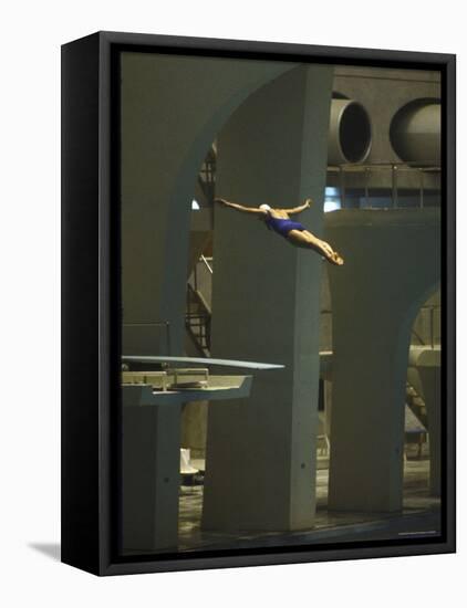 Athlete in Mid Air During a Platform Dive at Summer Olympics-Art Rickerby-Framed Premier Image Canvas