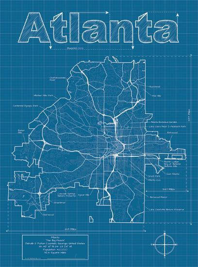 atlanta artistic blueprint map art print by christopher estes art com