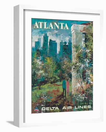 Atlanta Georgia - Delta Air Lines, Vintage Airline Travel Poster, 1970s-Jack Laycox-Framed Art Print