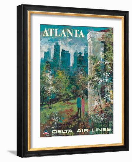 Atlanta Georgia - Delta Air Lines, Vintage Airline Travel Poster, 1970s-Jack Laycox-Framed Art Print