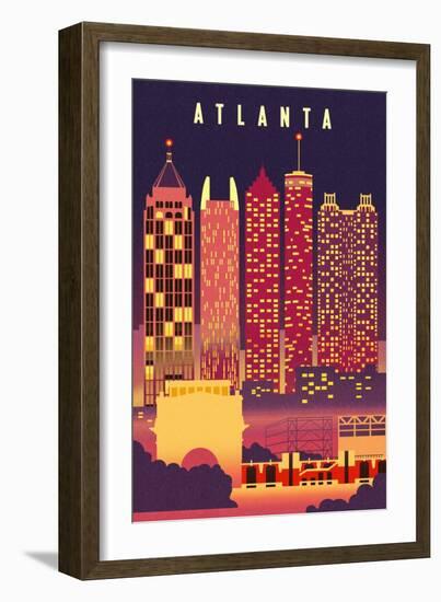 Atlanta, Georgia - Neon Skyline - Lantern Press Artwork-Lantern Press-Framed Premium Giclee Print