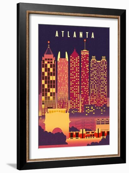 Atlanta, Georgia - Neon Skyline - Lantern Press Artwork-Lantern Press-Framed Premium Giclee Print