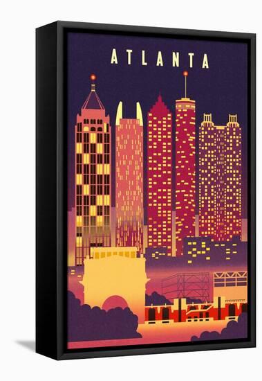 Atlanta, Georgia - Neon Skyline - Lantern Press Artwork-Lantern Press-Framed Stretched Canvas