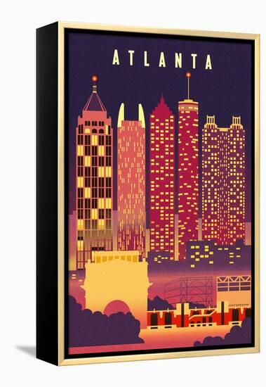 Atlanta, Georgia - Neon Skyline - Lantern Press Artwork-Lantern Press-Framed Stretched Canvas