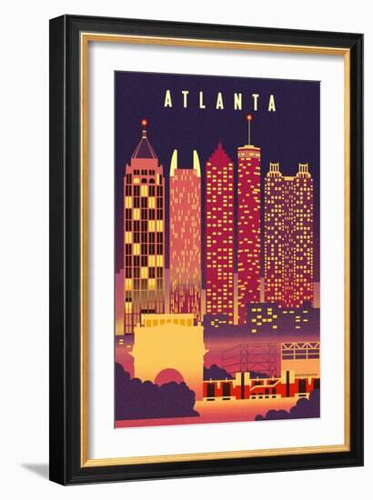 Atlanta, Georgia - Neon Skyline - Lantern Press Artwork-Lantern Press-Framed Art Print