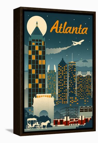 Atlanta, Georgia - Retro Skyline-Lantern Press-Framed Stretched Canvas