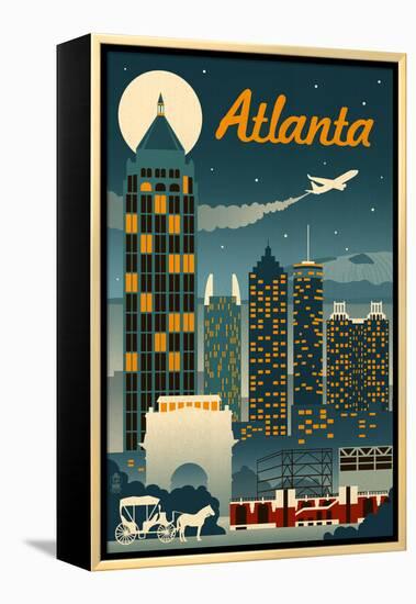 Atlanta, Georgia - Retro Skyline-Lantern Press-Framed Stretched Canvas