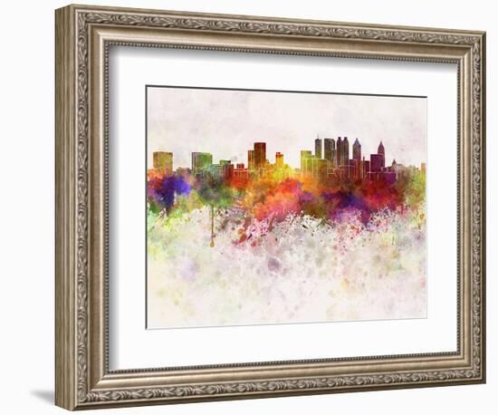 Atlanta Skyline in Watercolor Background-paulrommer-Framed Art Print