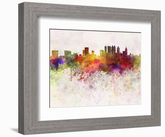 Atlanta Skyline in Watercolor Background-paulrommer-Framed Art Print