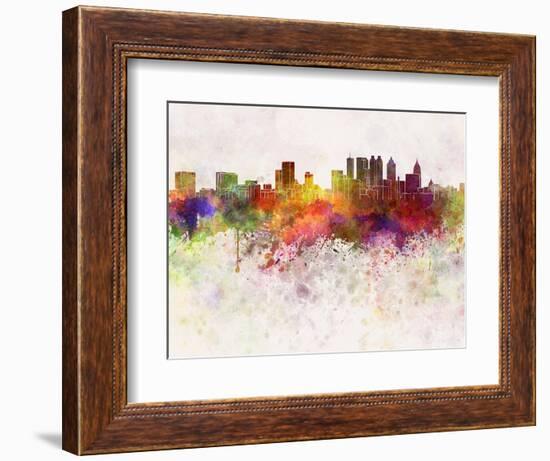 Atlanta Skyline in Watercolor Background-paulrommer-Framed Art Print