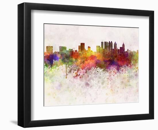 Atlanta Skyline in Watercolor Background-paulrommer-Framed Art Print