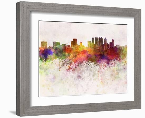 Atlanta Skyline in Watercolor Background-paulrommer-Framed Art Print