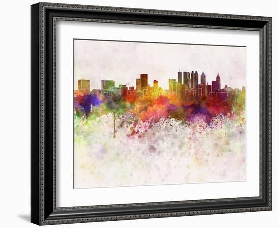Atlanta Skyline in Watercolor Background-paulrommer-Framed Art Print