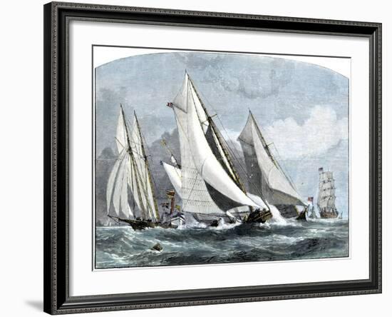 Atlanta, "Tidal Wave," and "Mischief" in An America's Cup Race Off Sandy Hook, NJ, 1881-null-Framed Giclee Print