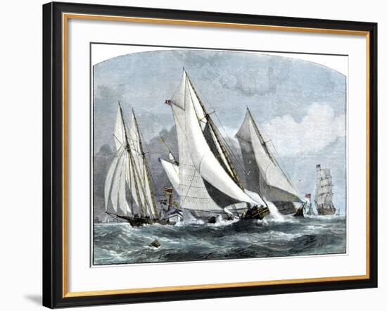 Atlanta, "Tidal Wave," and "Mischief" in An America's Cup Race Off Sandy Hook, NJ, 1881-null-Framed Giclee Print