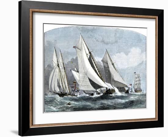 Atlanta, "Tidal Wave," and "Mischief" in An America's Cup Race Off Sandy Hook, NJ, 1881-null-Framed Giclee Print