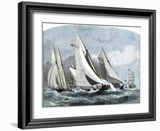 Atlanta, "Tidal Wave," and "Mischief" in An America's Cup Race Off Sandy Hook, NJ, 1881-null-Framed Giclee Print