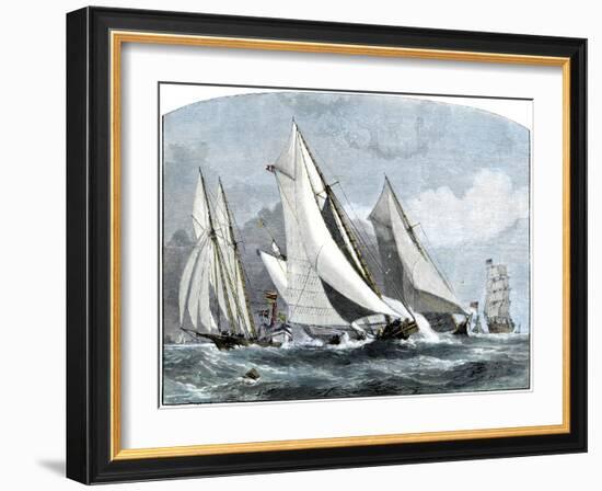 Atlanta, "Tidal Wave," and "Mischief" in An America's Cup Race Off Sandy Hook, NJ, 1881-null-Framed Giclee Print