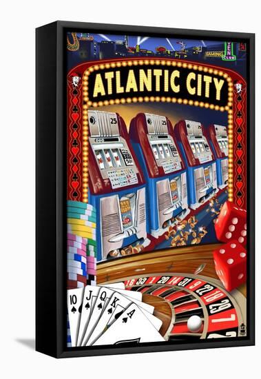 Atlantic City - Casino Scene-Lantern Press-Framed Stretched Canvas