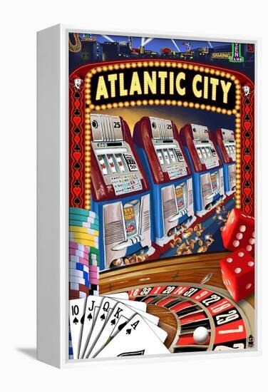 Atlantic City - Casino Scene-Lantern Press-Framed Stretched Canvas