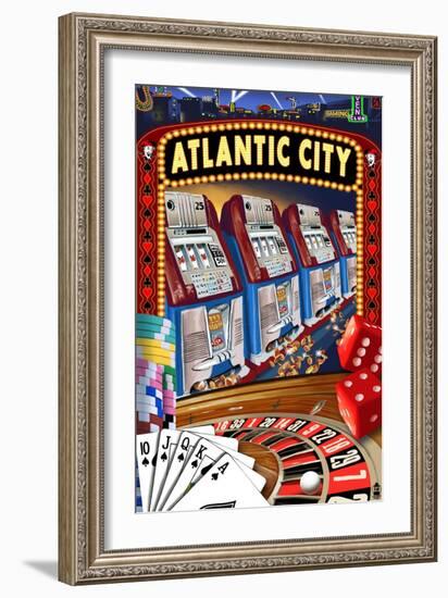 Atlantic City - Casino Scene-Lantern Press-Framed Art Print