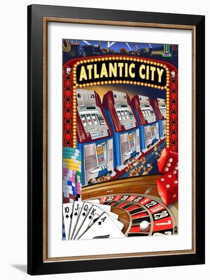 Atlantic City - Casino Scene-Lantern Press-Framed Art Print