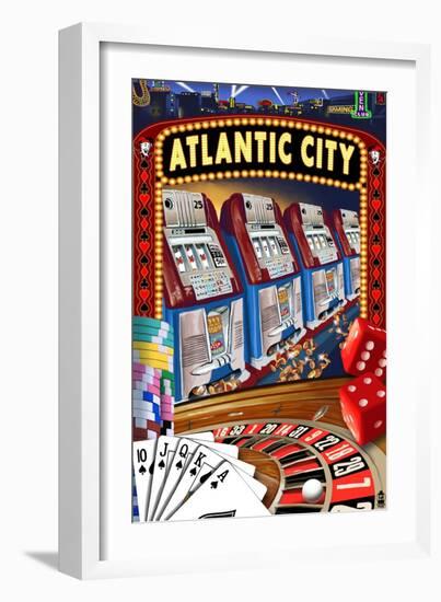 Atlantic City - Casino Scene-Lantern Press-Framed Art Print