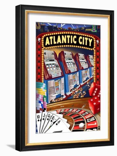 Atlantic City - Casino Scene-Lantern Press-Framed Art Print