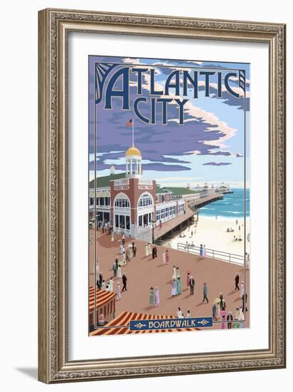 Atlantic City, New Jersey - Boardwalk-Lantern Press-Framed Art Print