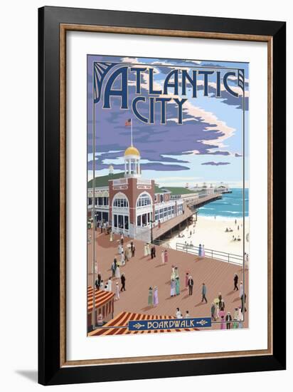 Atlantic City, New Jersey - Boardwalk-Lantern Press-Framed Art Print