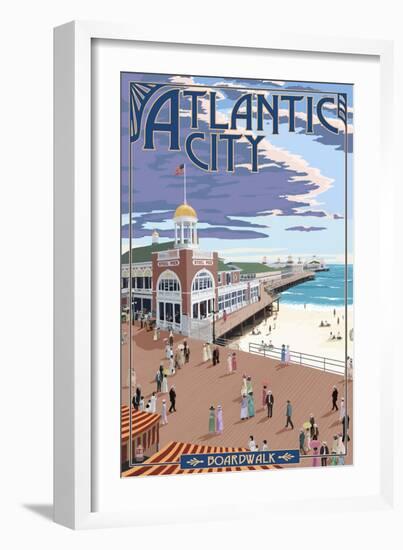 Atlantic City, New Jersey - Boardwalk-Lantern Press-Framed Art Print