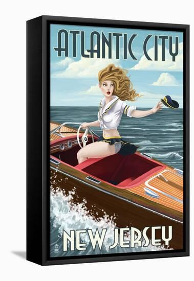 Atlantic City, New Jersey - Boating Pinup Girl-Lantern Press-Framed Stretched Canvas