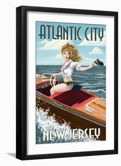 Atlantic City, New Jersey - Boating Pinup Girl-Lantern Press-Framed Art Print