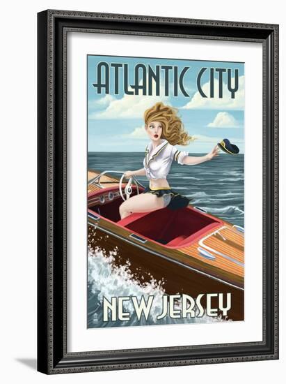 Atlantic City, New Jersey - Boating Pinup Girl-Lantern Press-Framed Art Print