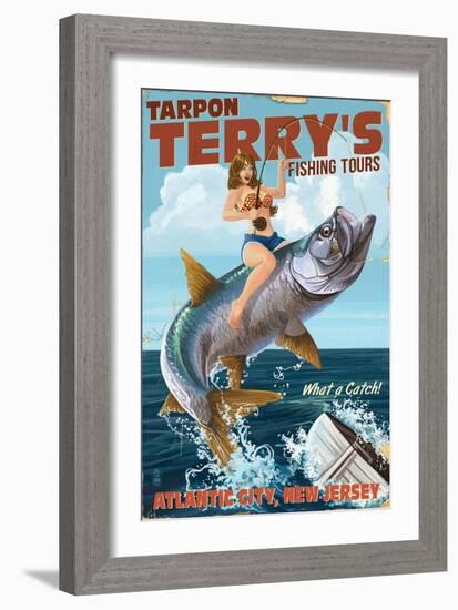 Atlantic City, New Jersey - Deep Sea Fishing Pinup Girl-Lantern Press-Framed Art Print