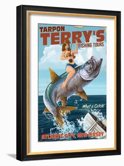 Atlantic City, New Jersey - Deep Sea Fishing Pinup Girl-Lantern Press-Framed Art Print