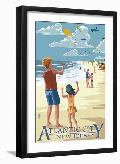 Atlantic City, New Jersey - Kite Flyers-Lantern Press-Framed Art Print