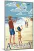 Atlantic City, New Jersey - Kite Flyers-Lantern Press-Mounted Art Print