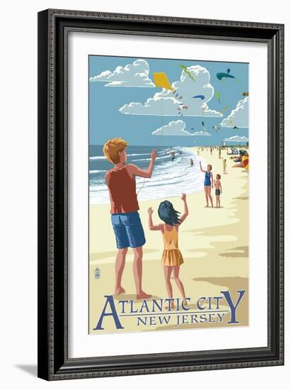 Atlantic City, New Jersey - Kite Flyers-Lantern Press-Framed Art Print